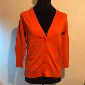 Ann Taylor Orange Cardigan Sweater V-Neck